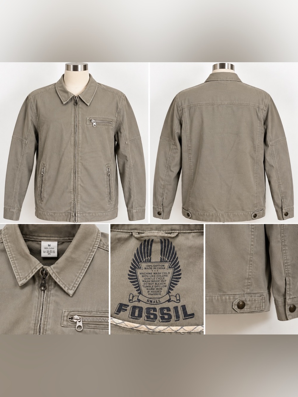 Fossil Men's Taupe/Olive Lightweight Zip Jacket